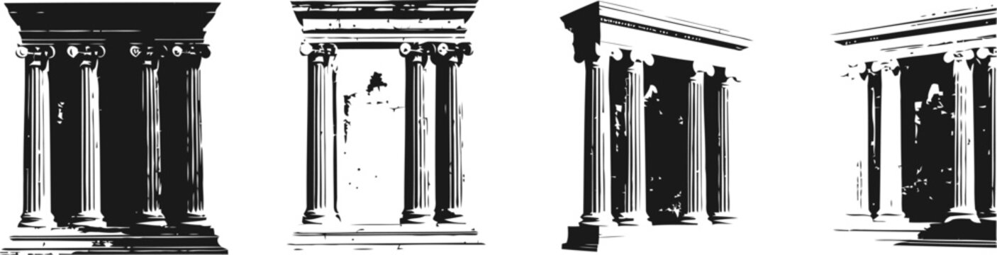 classical greek architecture with doric columns in black and white artistic