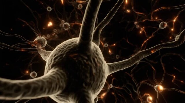 Detailed visualization of neurons with glowing connections.