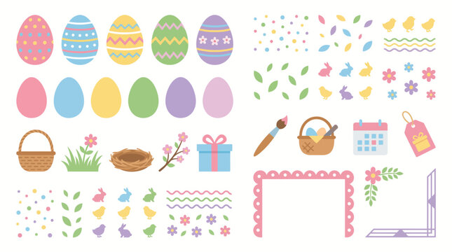 Easter eggs and spring floral decorations. Spring Vector Packs. EPS Editable