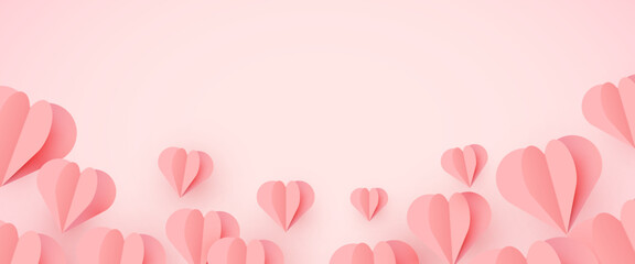 Obraz premium Pink 3D paper hearts on pastel background for Valentines Day.
