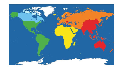 Obraz premium Colorful World Map Divided into Continents and Regions, Global Geography