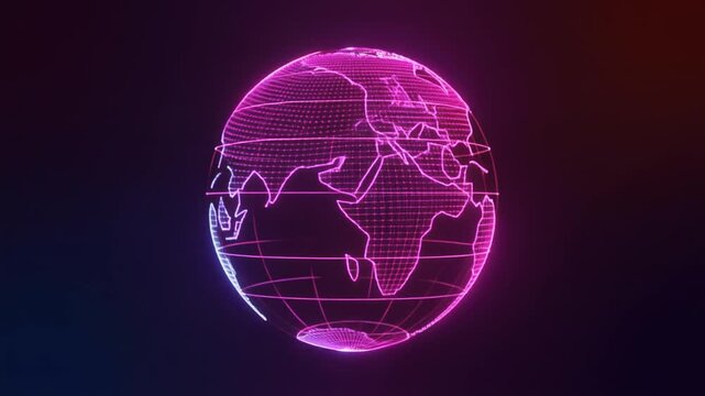 Neon globe hologram digital earth map glowing grid abstract futuristic style neon globe digital earth glowing wireframe