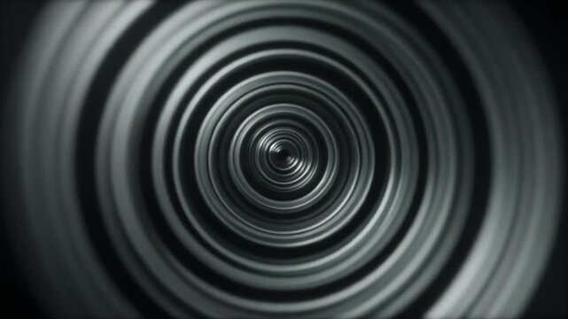 Abstract metal circle ring tunnel swirl vortex design radial depth blur motion background hypnotic silver metallic tunnel