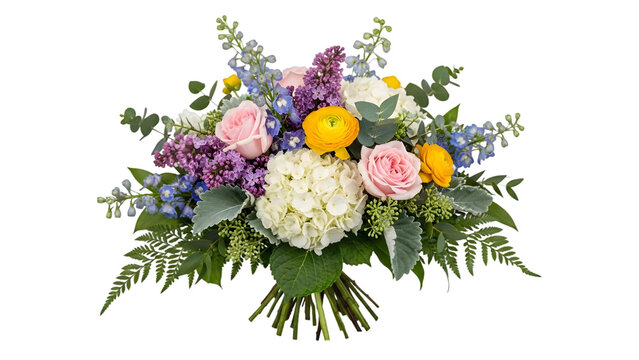 Colorful Floral Bouquet with Roses Hydrangeas and Lilacs flowers arrangement
