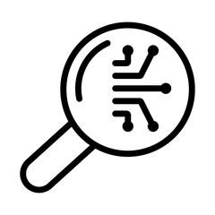 AI data search analysis icon representing intelligent search, machine learning inspection, automated auditing, and smart information discovery.