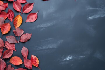 Red autumn leaves framing a dark chalkboard surface with copy space for seasonal concepts