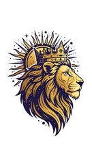 Obraz premium Regal Lion Head Emblem with Crown and Radiant Rays – Bold Graphic Logo Design.