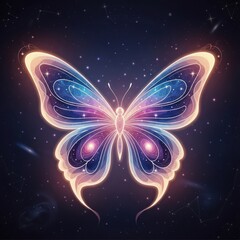 Stunning neon butterfly with luminous wings glowing against a starry night backdrop.
