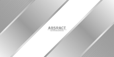 Wide luxury abstract background with silver gradient lines and shadows. Modern light silver color wide metallic banner with gray lines. Futuristic geometric abstract backdrop. Vector illustration.