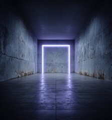 Obraz premium Concrete tunnel ending in a glowing purple square, cool lighting and an ominous vibe