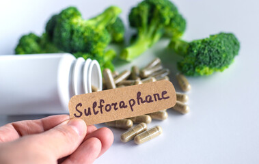Broccoli contains sulforaphane on the table. Selective focus.