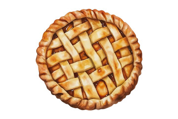 Homemade Apple Pie Watercolor Illustration Isolated on Transparent Background Delicious Dessert Art