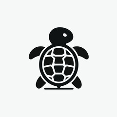Fototapeta premium Simple black turtle silhouette on white background with outlined shell