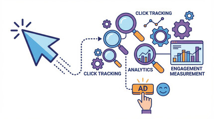 Analytics behaviorcustomer icon data user concept illustration show click tracking engagement measurement and digital marketing workflow with cheerful emotion Concept of user behavior tracking