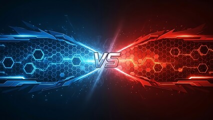 Dynamic blue versus red futuristic hexagon technology background
