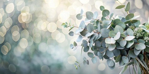 Serene Eucalyptus Branches with Soft Bokeh Background, Ideal for Design Projects and Artistic Endeavors