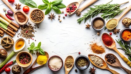 spices and herbs on wooden background