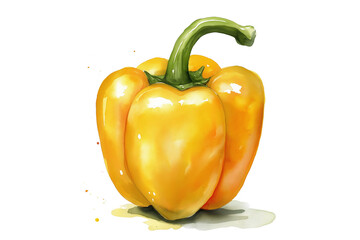 Yellow Bell Pepper Watercolor Illustration Isolated on Transparent Background. Watercolor Yellow Capsicum Vegetable PNG.