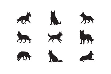 Obraz premium Assorted dog silhouette. Collection of assorted dog silhouettes in sitting, walking, and running poses. Great for logos and patterns.