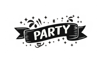 Party ribbon banner with confetti and stars