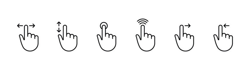Swipe icon set. Hand gesture slide vector icon set. Slide left right finger icon set. Hand pointer clicking finger vector icon set.