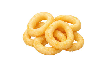 Heap of golden onion rings on a transparent background, ready to eat