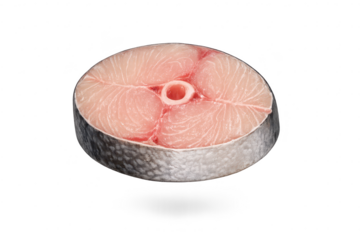 Fresh fish steak slice, detailed shot on transparent background image.