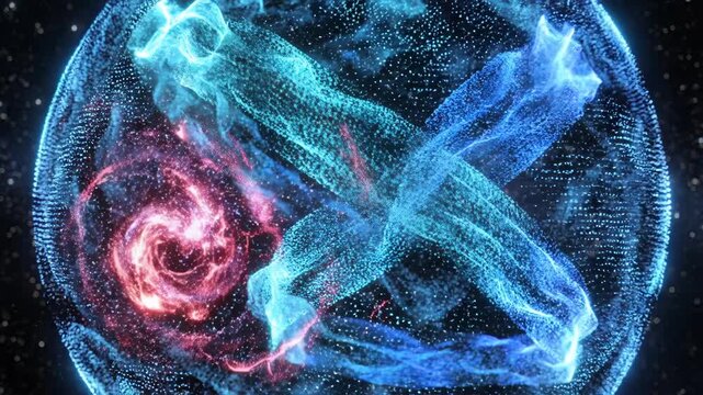 Glowing blue and red nebula galaxy in space with stars and stardust