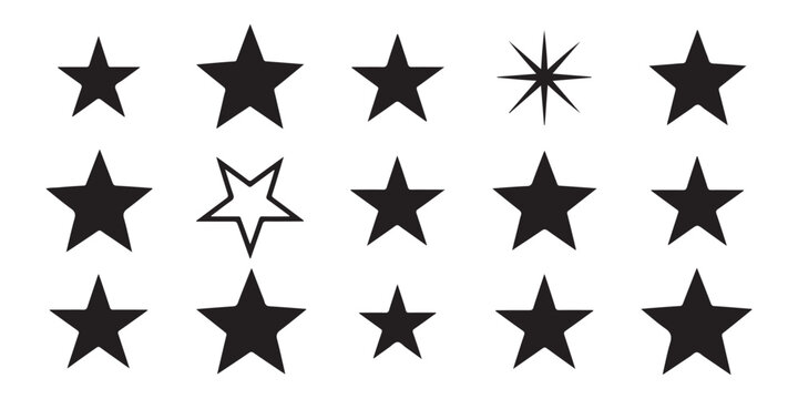 Group of classic five pointed solid stars in various proportions perfect for rating systems