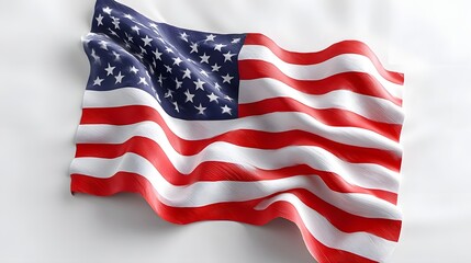 Obraz premium A hyper USA flag made of fabric, depicted with smooth highlights and photo folds against a clean white background.