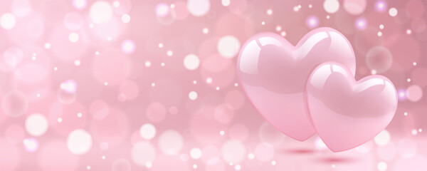 Romantic Valentine's Day background with pink pair of hearts.