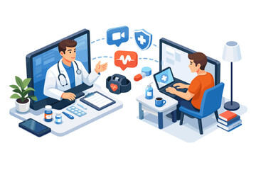 Naklejka premium Doctor and patient connect online for a virtual healthcare consultation