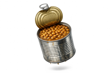 Can of Chickpeas with open lid on transparent background Studio Shot