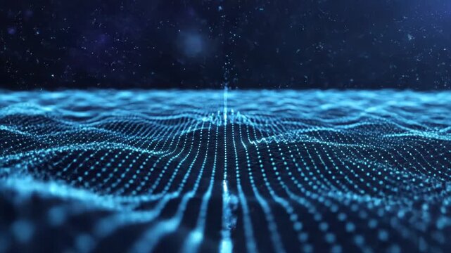 Glowing blue digital wave pattern with a lightning bolt on a dark background