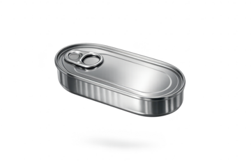 Shiny silver tin can on a transparent background for product shots.