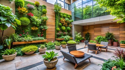 outdoor patio with flowers and plants