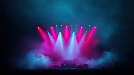 Obraz premium Vibrant Stage Lighting with Colorful Lights and Smoke Creating an Energetic Atmosphere for Live Music Performances and Concert Events