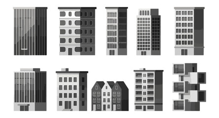 Fototapeta premium Urban buildings collection monochrome vector illustrations