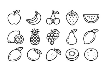 Collection of simple line art fruit icons for healthy eating and design