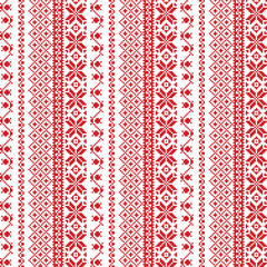 Red and White Ethnic Geometric Ornament Seamless Pattern