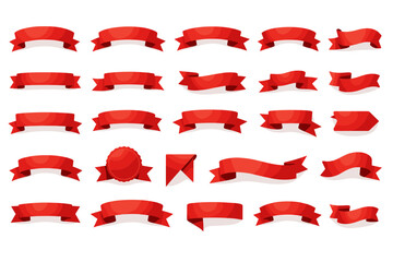 Obraz premium Collection of various red ribbons and banners for design elements