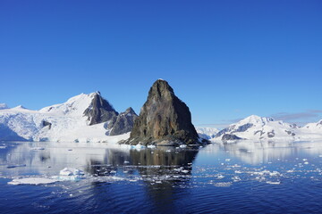 Landscape in Antarctica with mountains and floating ice