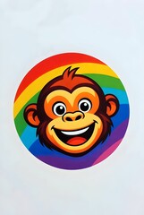 Cartoon Monkey with Rainbow Background
