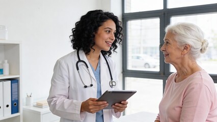 Doctor consulting elderly patient in clinic