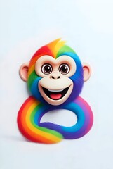 Colorful Cartoon Monkey with Rainbow Fur