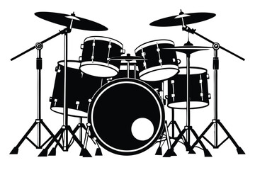 Classic Rock Drum Set Silhouette Isolated on White Background for Concert and Gig Promotion