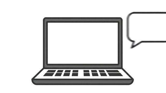 Dislike hand gesture icon in speech bubble on laptop screen for social media feedback
