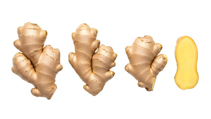 Fresh ginger roots isolated on transparent background for culinary use
