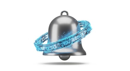 Modern silver bell with glowing blue circuit ring innovation symbol