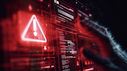 Cyber security alert warning sign digital code error system failure data breach hacking network protection technology background stock video footage - Powered by Adobe
